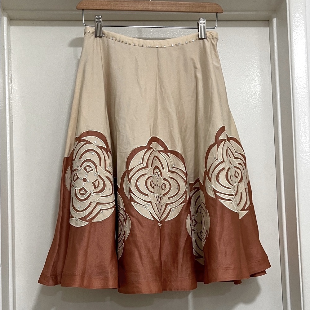Odille Anthropologie Beige and Rust Skirt size 0